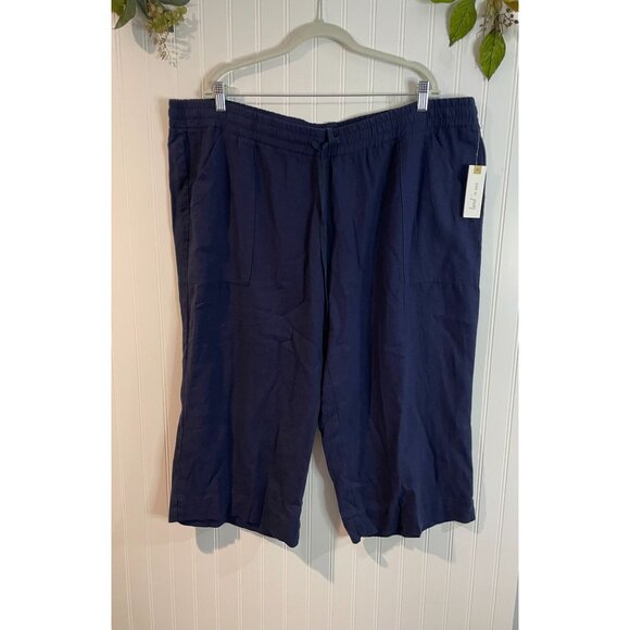 Land N Sea Womens 3XNavy Linen-Blend Drawstring Pants With Elastic Waist&Pockets - Picture 1 of 15